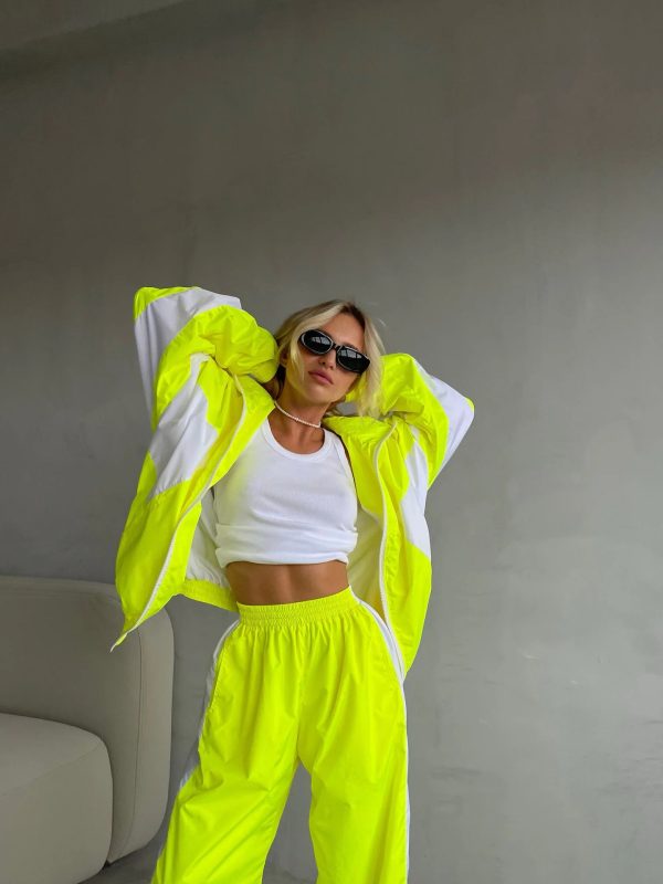 Casual suit fashionable loose color block long sleeve zipper cardigan contrast color top trousers sports suit - 图片 7