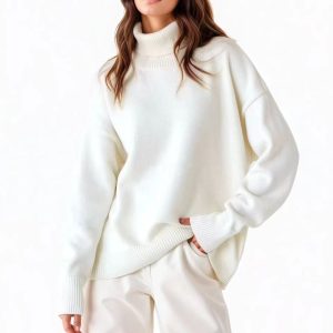 Women's Luxury Wool Lapel Thick Warm Sweater Anti-Piling Breathable Turtleneck Pullover Sweater
