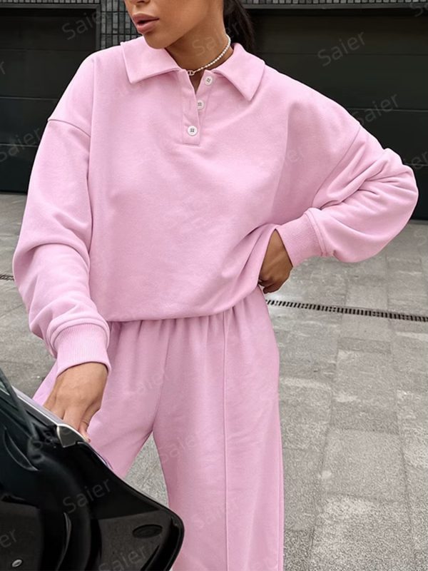 Two piece women's suit elegant custom women's clothing wholesale two piece v neck sweatshirt pants suit - 图片 2