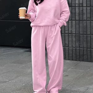 Two piece women's suit elegant custom women's clothing wholesale two piece v neck sweatshirt pants suit
