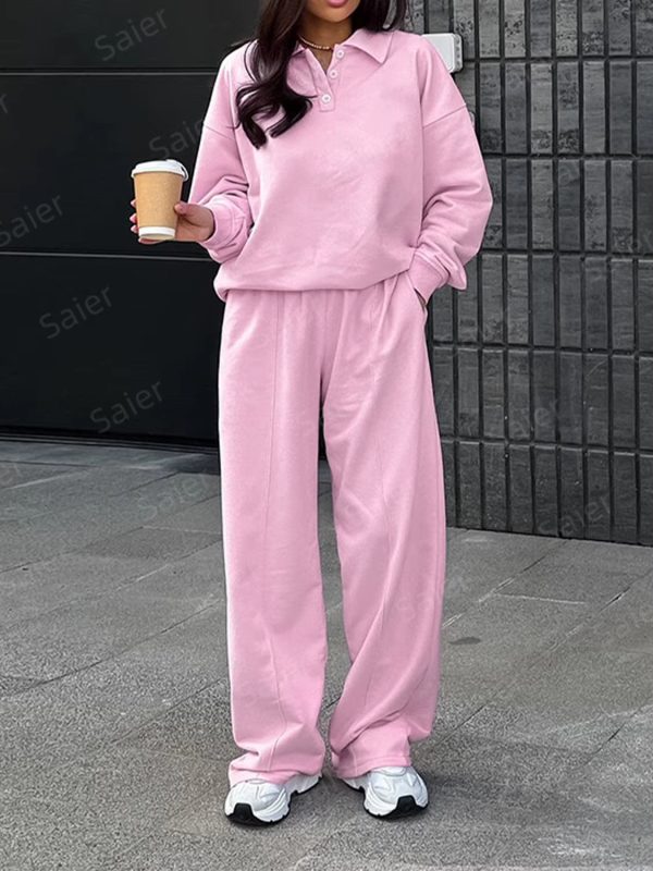 Two piece women's suit elegant custom women's clothing wholesale two piece v neck sweatshirt pants suit