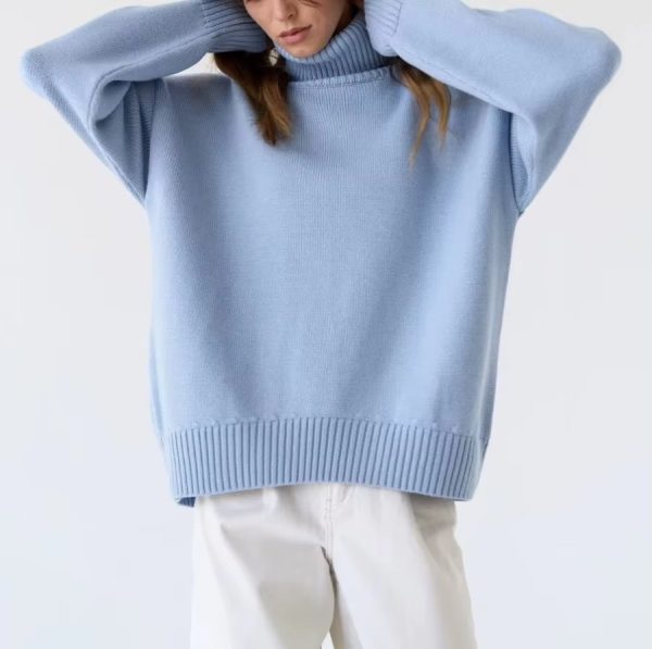 Women's Luxury Wool Lapel Thick Warm Sweater Anti-Piling Breathable Turtleneck Pullover Sweater - 图片 3