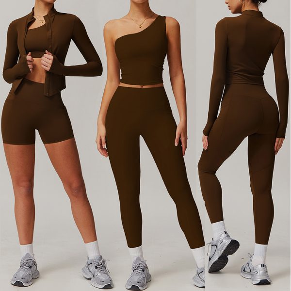 Mix and match women's yoga winter suit 5 pieces nude feeling long sleeve jacket yoga suit pants set fitness yoga clothes for women - 图片 6