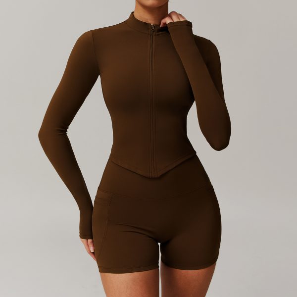 Mix and match women's yoga winter suit 5 pieces nude feeling long sleeve jacket yoga suit pants set fitness yoga clothes for women - 图片 2
