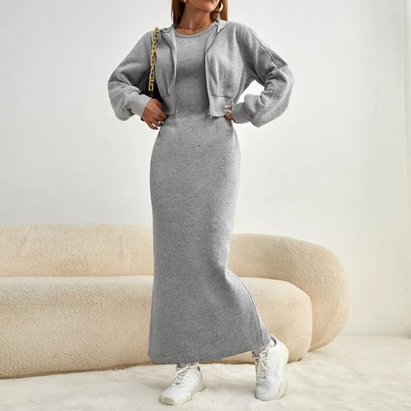 High Quality Grey Cropped Hoodie Women Customized Logo Fleece Long Sleeve Zipper Hoodie - 图片 2
