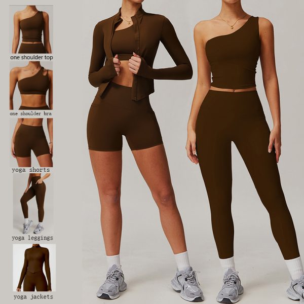 Mix and match women's yoga winter suit 5 pieces nude feeling long sleeve jacket yoga suit pants set fitness yoga clothes for women - 图片 3