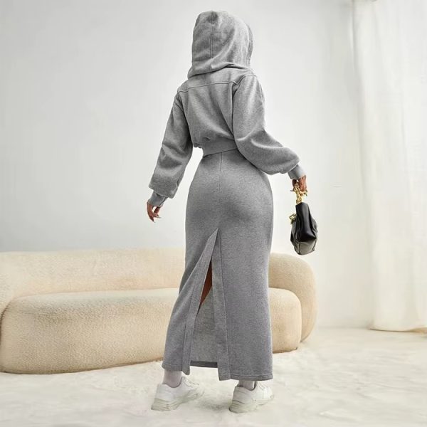 High Quality Grey Cropped Hoodie Women Customized Logo Fleece Long Sleeve Zipper Hoodie - 图片 4