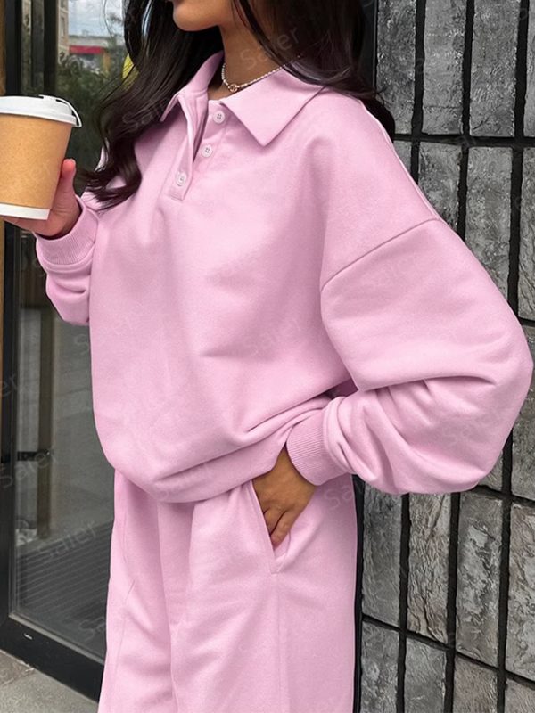 Two piece women's suit elegant custom women's clothing wholesale two piece v neck sweatshirt pants suit - 图片 5