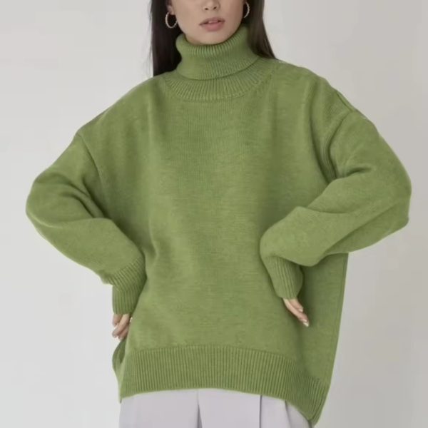 Women's Luxury Wool Lapel Thick Warm Sweater Anti-Piling Breathable Turtleneck Pullover Sweater - 图片 2