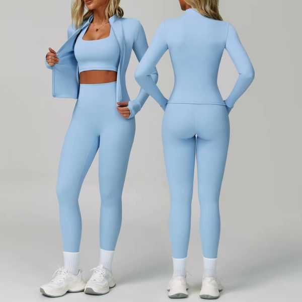 Women's Autumn and Winter Nude Yoga Clothes Fashion Zipper Sportswear Long Sleeve Running Fitness Sports Slim Fit Pants Set - 图片 2