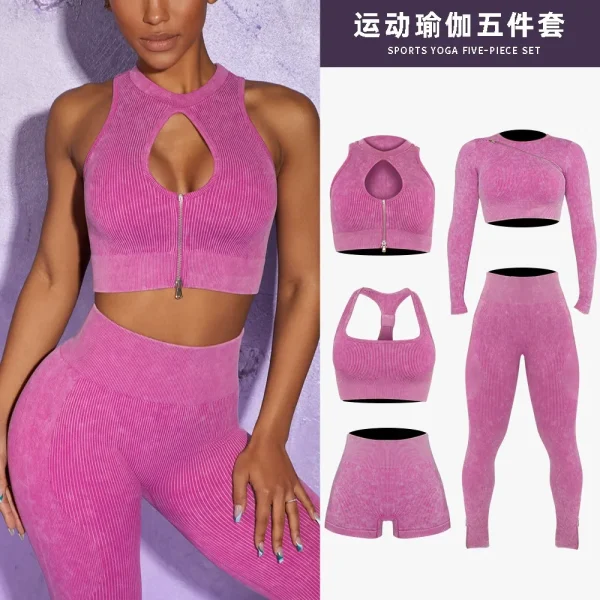 Frosted Seamless Yoga Suit Zipper Sports Bra Long Sleeve Top Beautiful Back High Waist Hip-Lifting Yoga Pants - 图片 3