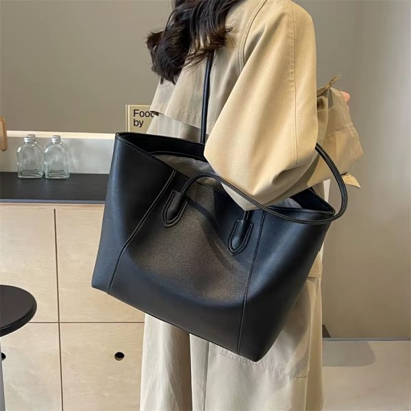 Leather Handbags Black Shoulder Slide Tote Bags