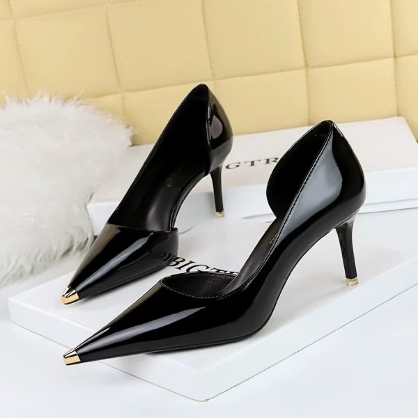 Ladies High Heel Shine Leather Sharp Toe