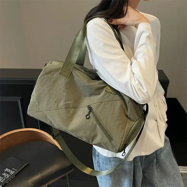 Large Capacity Duffel Bag Nylon Travel Gym Women Multi Compartment Tear Resistant Reinforced Stitching